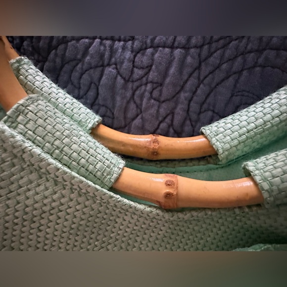 NEIMAN MARCUS Green Floral Tote Bag with Bamboo Handles Vintage 1970’s Beauty - Picture 12 of 15